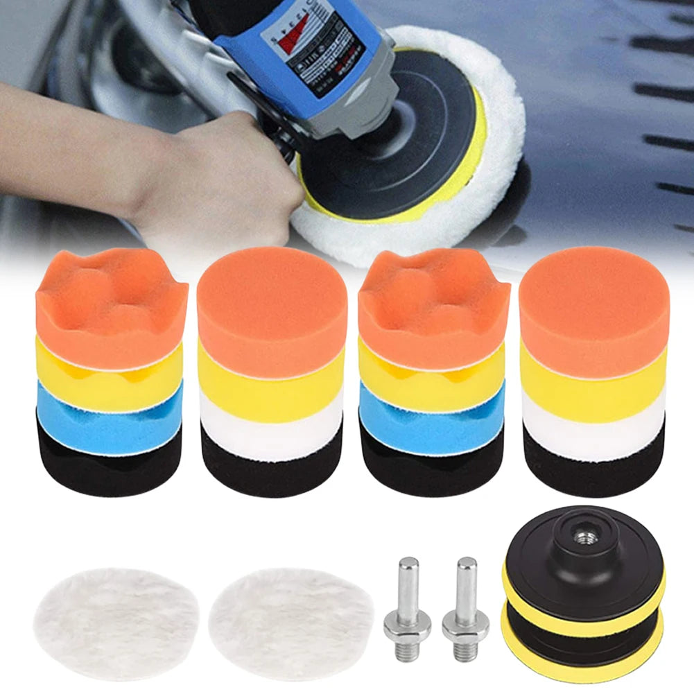 22Pcs 3 Inch Foam Pad Buffer Kit Reusable Car Buffing Pads Sponge Foam Kit Washable Wool Fiber for Auto Polishing Sanding Waxing