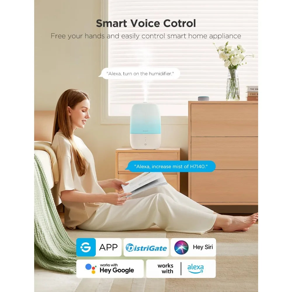 Smart Humidifiers for Bedroom, 3L Top Fill Cool Mist Humidifiers with Essential Oil Diffuser, Humidity Control,