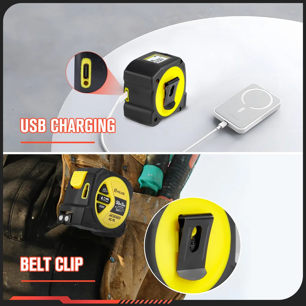 50M/60M Laser Tape Measure 5M Tape Measure Ruler LCD Power Display Electronic Ruler Laser Rangefinder Measure Powertool