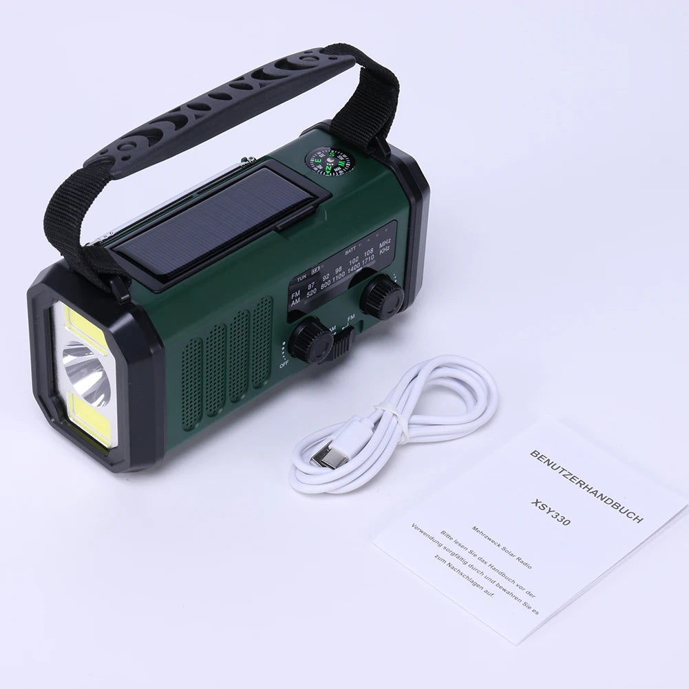 10000Mah Emergency Weather Radio AM/FM/WB Solar Radio LED Emergency Power Bank Flashlight Reading Lamp Type-C Charging SOS Alarm