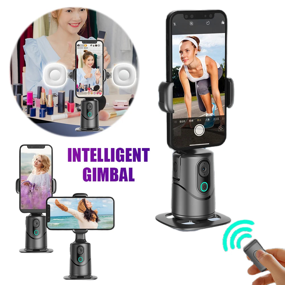 360° Rotation Auto Tracking Phone Holder Follow-Up Gimbal Stabilizer No App Gesture Control Built-In Fill Light for Tiktok Vlog