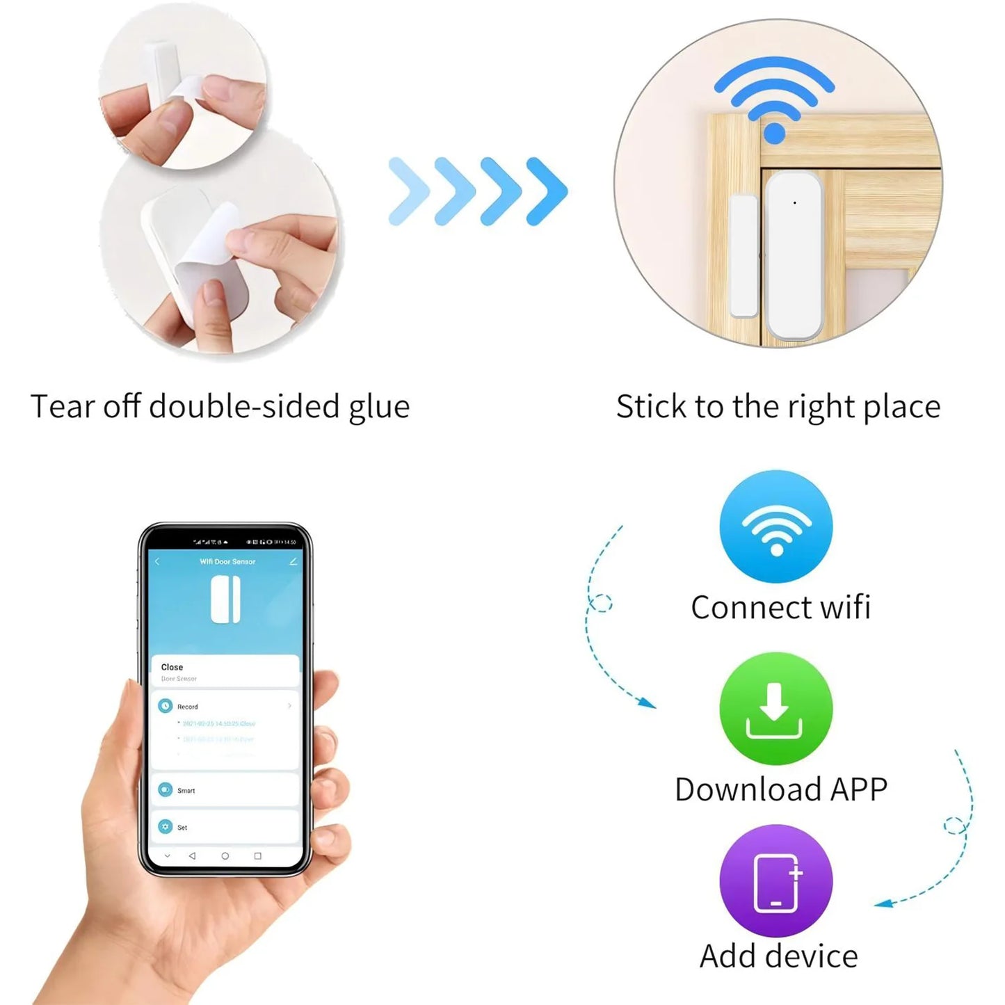 Smart Door and Window Sensor, 2.4G Wifi Door Sensor, Tuya/Smart Life Contact Sensors for Home Security & Smart Home Automation