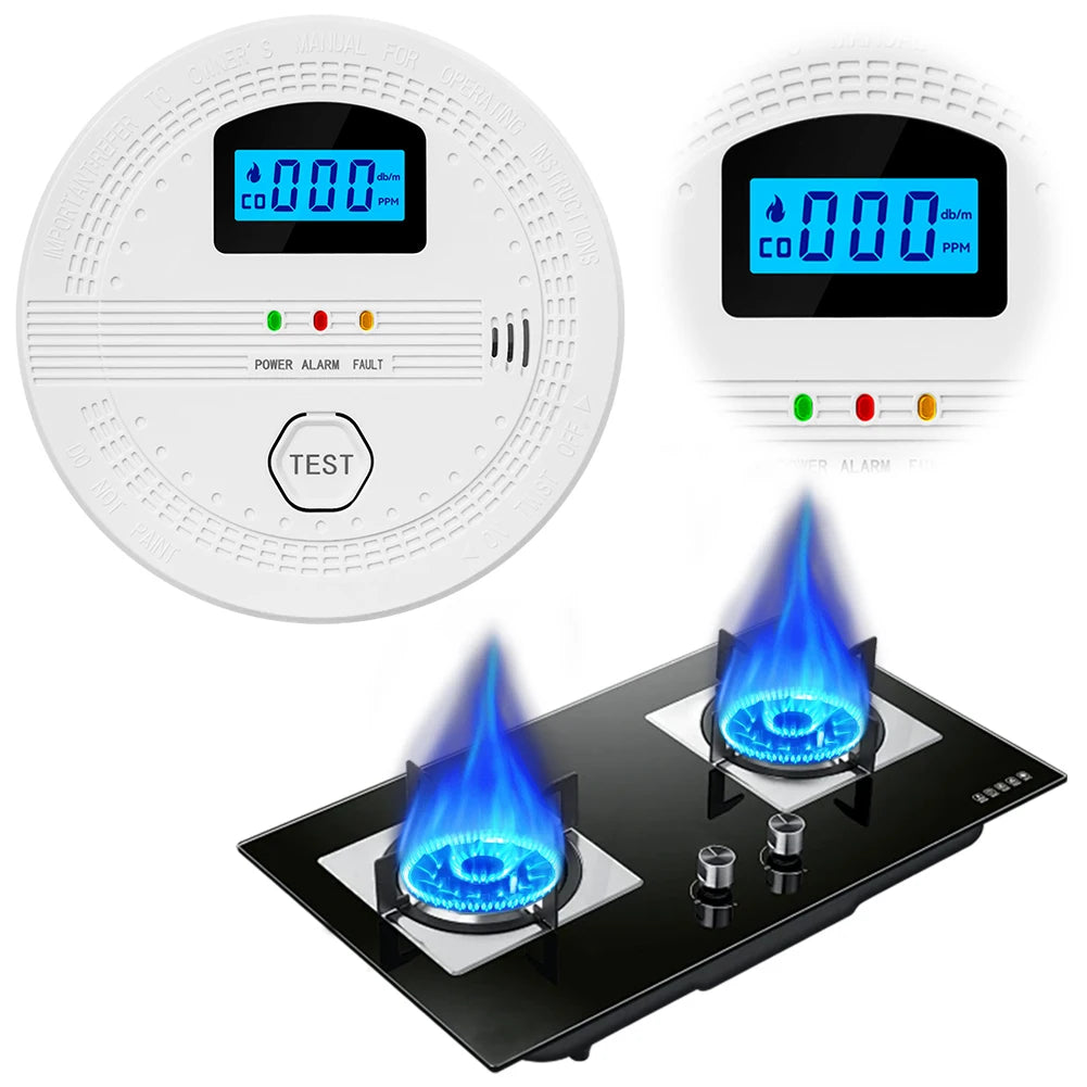 2-In-1 CO and Smoke Detector LCD Digital Display CO Gas Monitor Alarm Sound Warning & LED Indicator CO Sensor for Home Warehouse