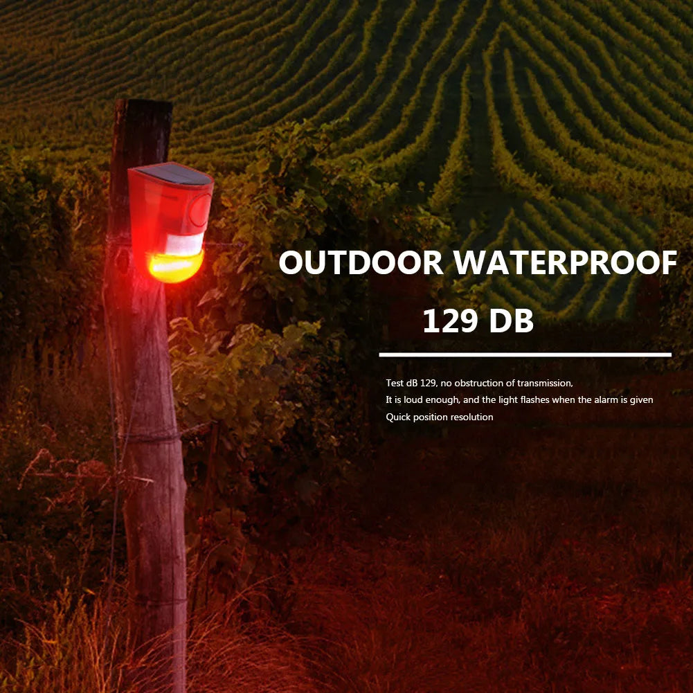 Solar Strobe Light Alarm Waterproof Solar Infrared Motion Sensor Alarm Remote Control Multifunctional for Villa Farm Yard Garden