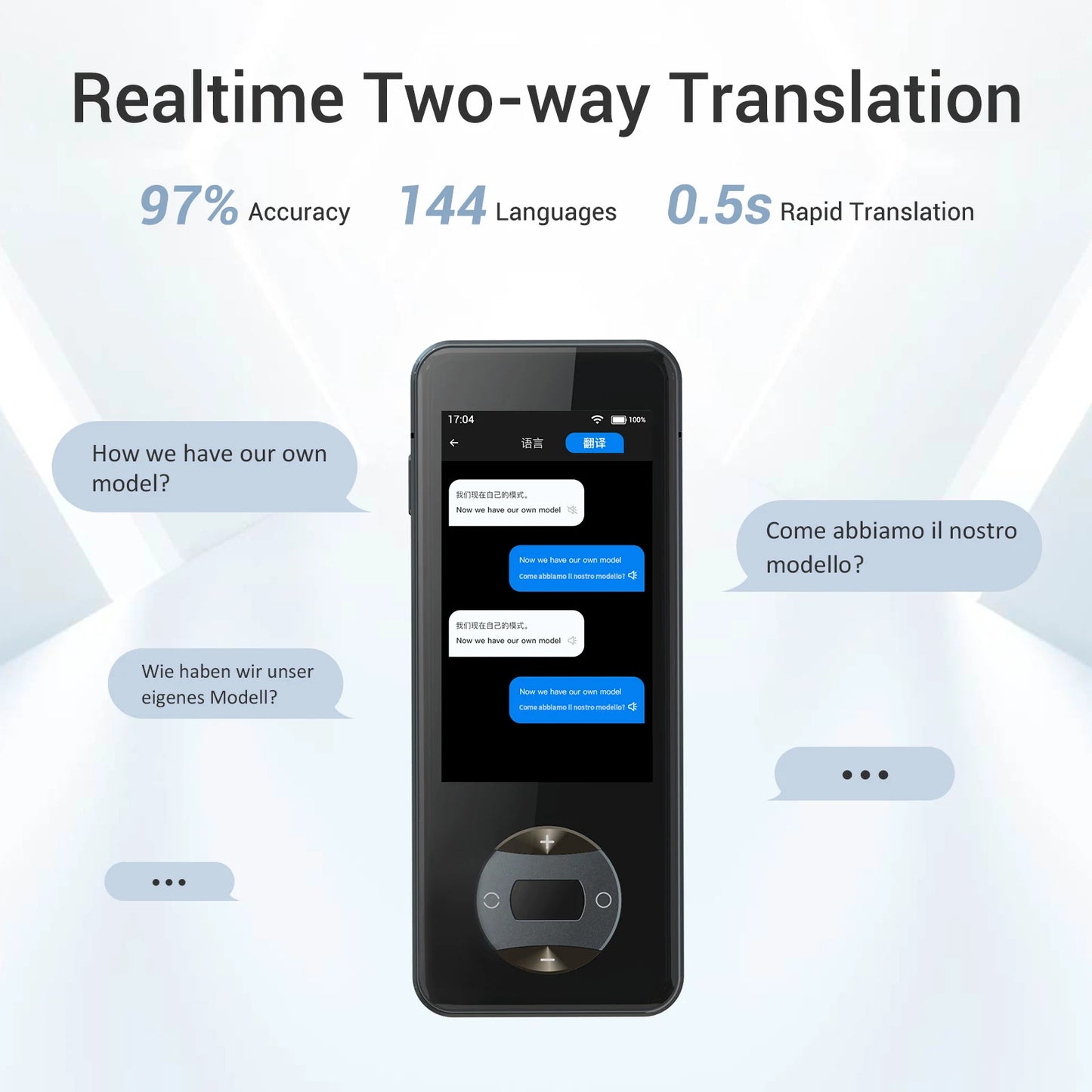 -W10 Smart Translator-144 Languages Voice Translation Device, Two-Way Instant ,No Wifi for 16 Offline Languages,For Travel