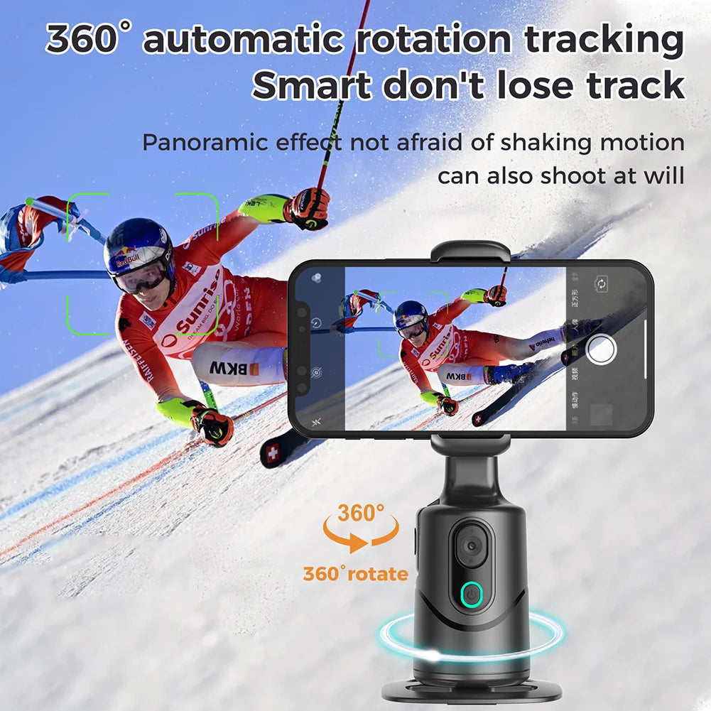 360° Rotation Auto Tracking Phone Holder Follow-Up Gimbal Stabilizer No App Gesture Control Built-In Fill Light for Tiktok Vlog