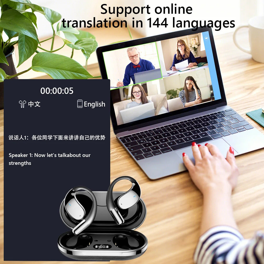 AI Translator Earbuds 144 Languages Noise Cancelling Bluetooth 5.4 Headset Instant Translator Real Time Free Lifetime APP