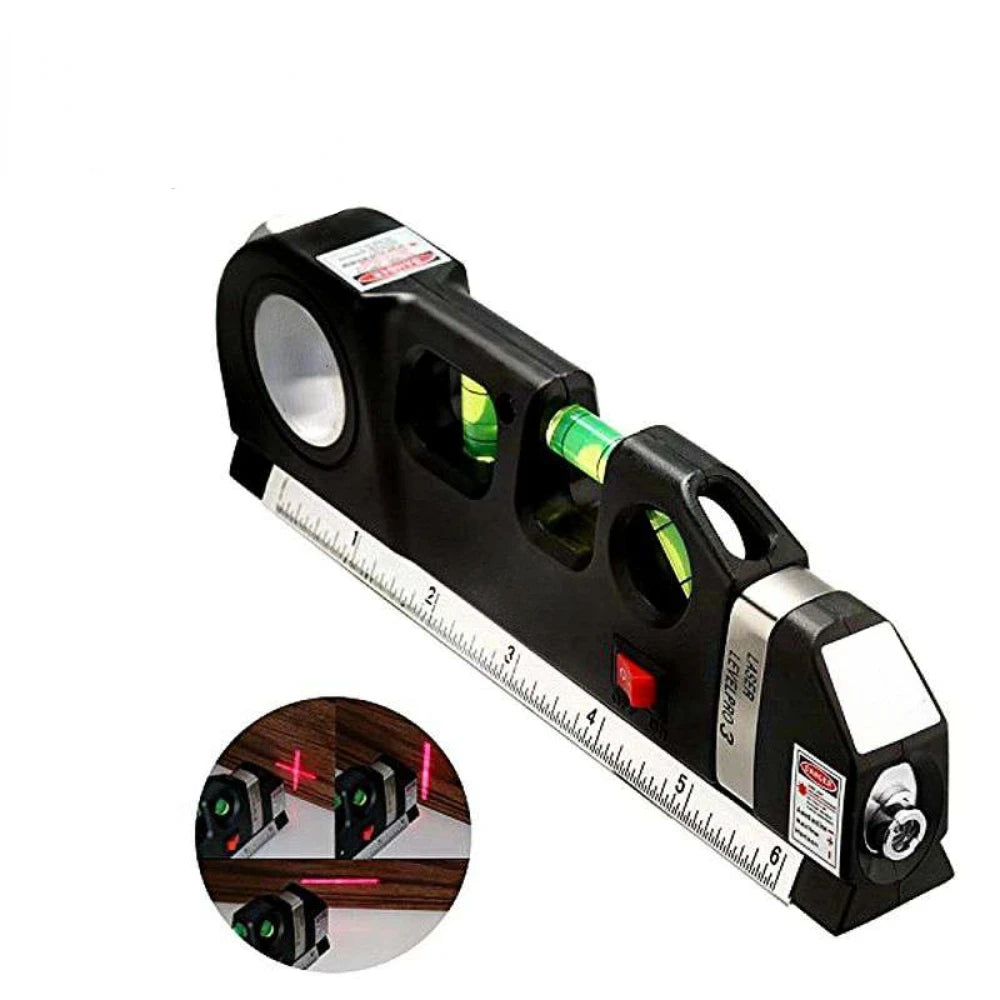 Laser Level Horizon Vertical Measure 8FT Aligner Standard and Metric Rulers Multipurpose Measure Level Laser Black