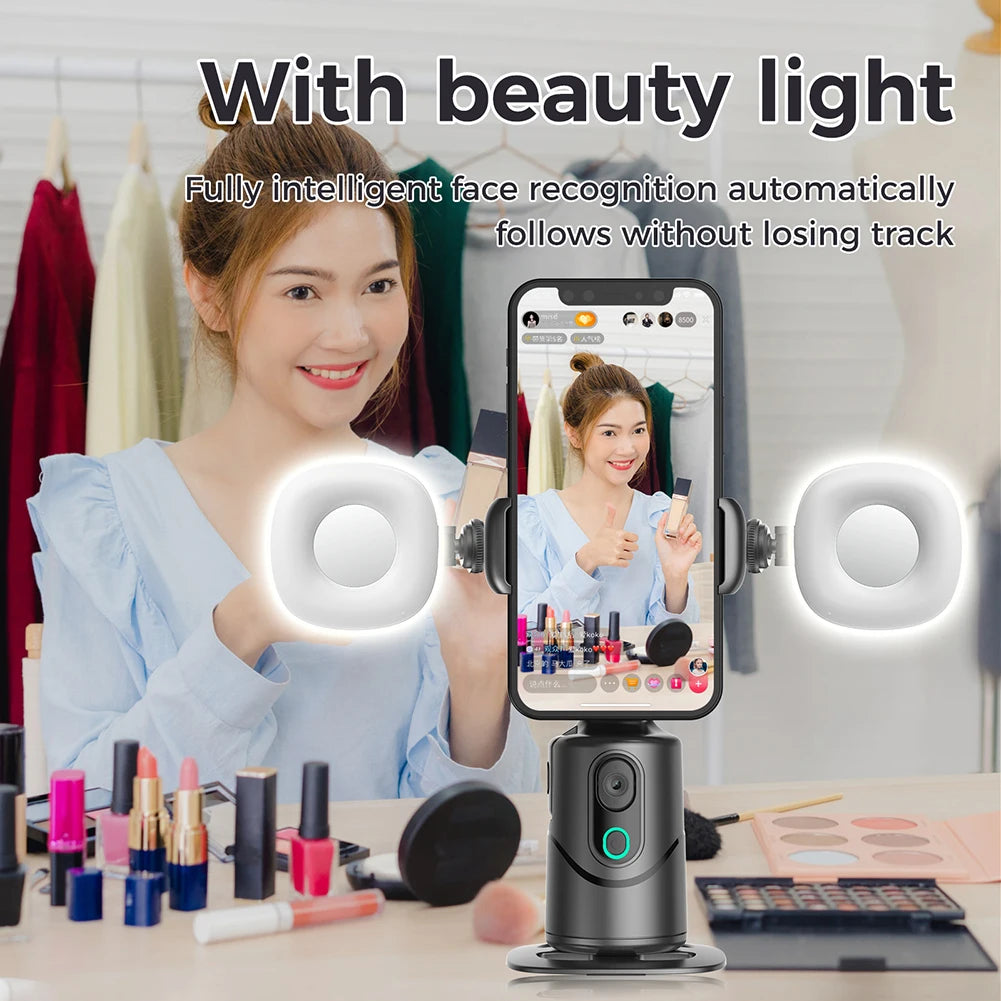 Face Tracking Phone Tripod Holder 360° Rotation Follow-Up Gimbal Stabilizer Gesture Control Built-In Fill Light for Tiktok Vlog