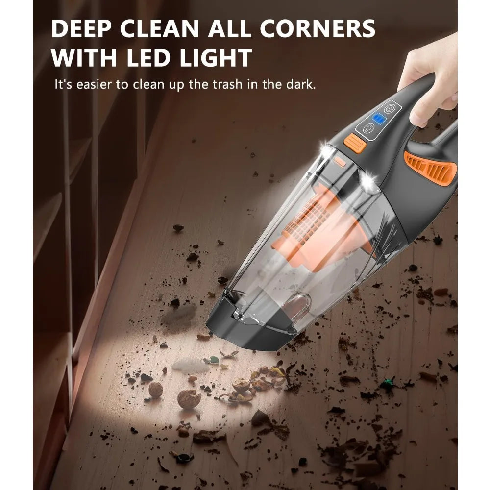 Handheld Vacuum Cordless, 18000Pa 160W Hand,30Min Car Vacuum Portable Cordless Rechargeable High Power Lightweight LED Light Fas