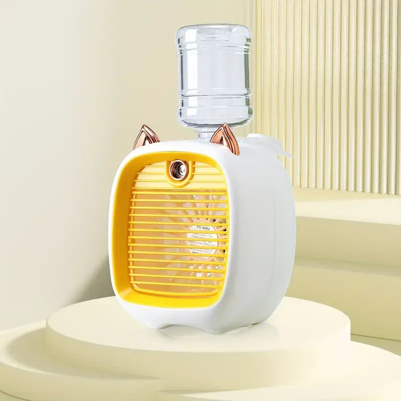 3-Speed USB Mini Fan with Rechargeable Battery, Adjustable Mist, Quiet Cooling, Portable Desk Fan, Personal Air Cooler, Humidifi