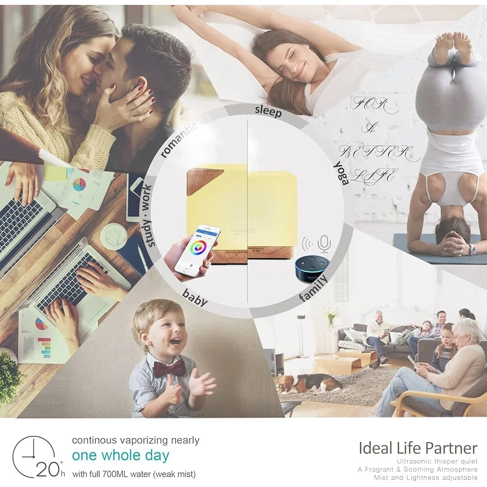 Smart Wifi Aromatherapy Diffuser Alexa Google Home Voice Control 700Ml Essential Oil Ultrasonic Humidifier App Scheduling 7 LED