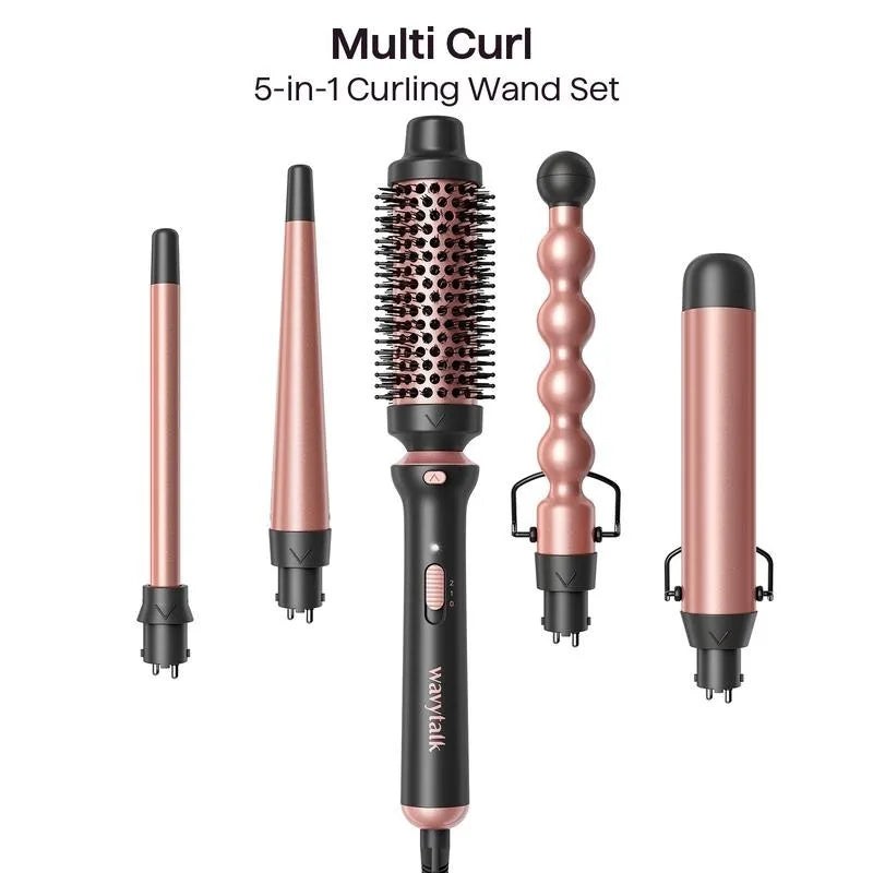 5-In-1 Ceramic Curling Iron Set - Fast Heating Wand (½" to 1¼" Barrels) with Thermal Brush & Dual Voltage Styling Tool