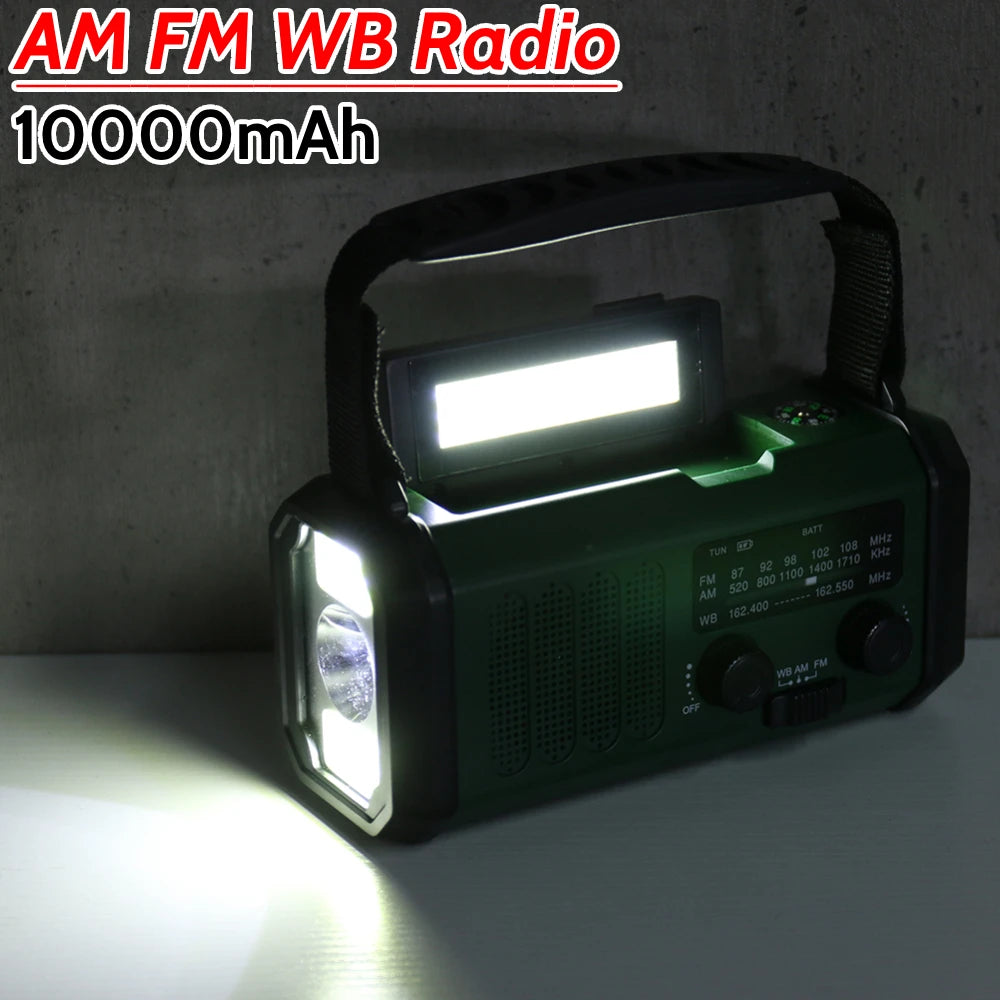 10000Mah Emergency Weather Radio AM/FM/WB Solar Radio LED Emergency Power Bank Flashlight Reading Lamp Type-C Charging SOS Alarm