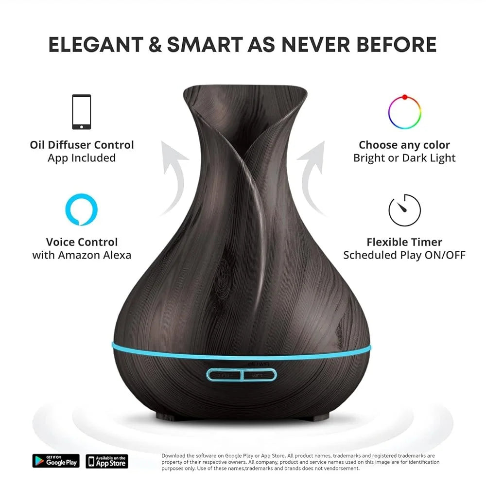 Smart Wifi Essential Oil Aromatherapy Diffuser Humidifier 400Ml Ultrasonic Voice Control Alexa Google Home App Timer