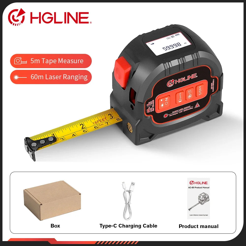 50M/60M Laser Tape Measure 5M Tape Measure Ruler LCD Power Display Electronic Ruler Laser Rangefinder Measure Powertool