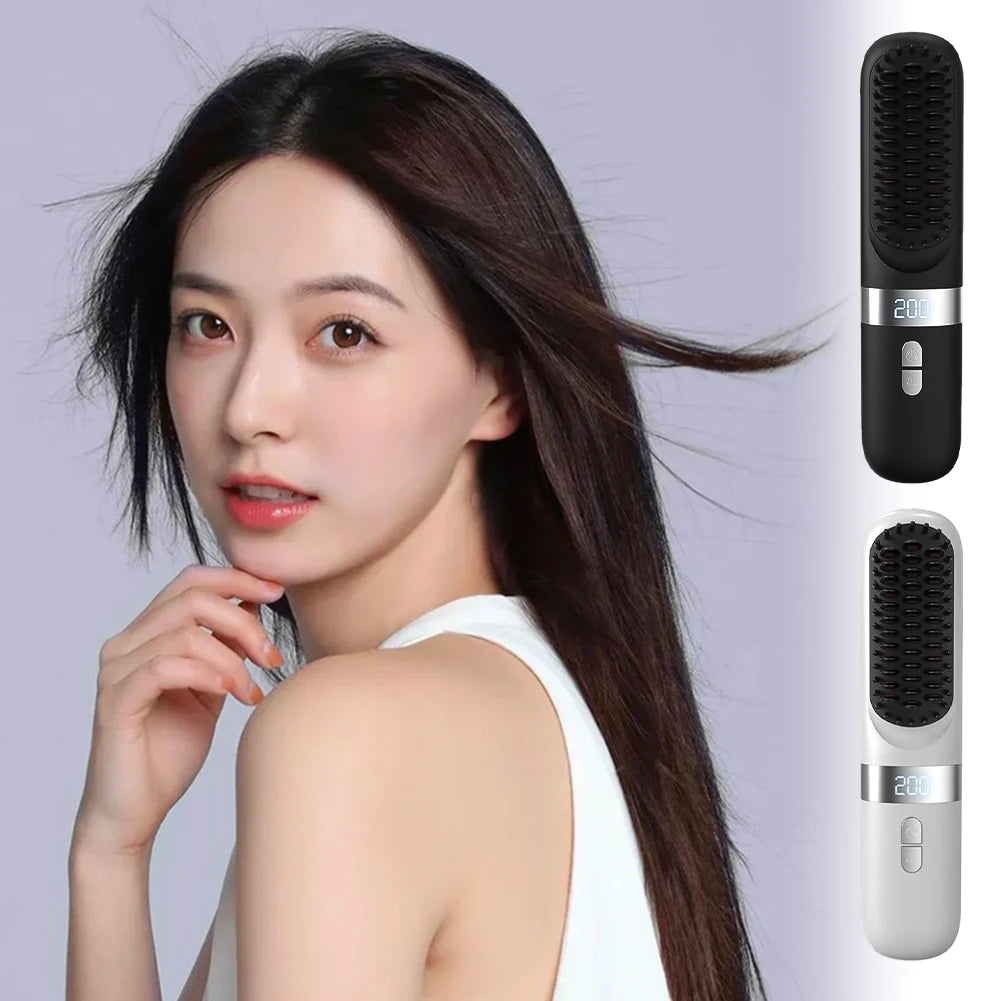 Wireless Hair Straightener Hot Comb Ceramic Heating Professional Electric Brush Smoot Hairstyle Iron Negative Ion Hair Care Comb