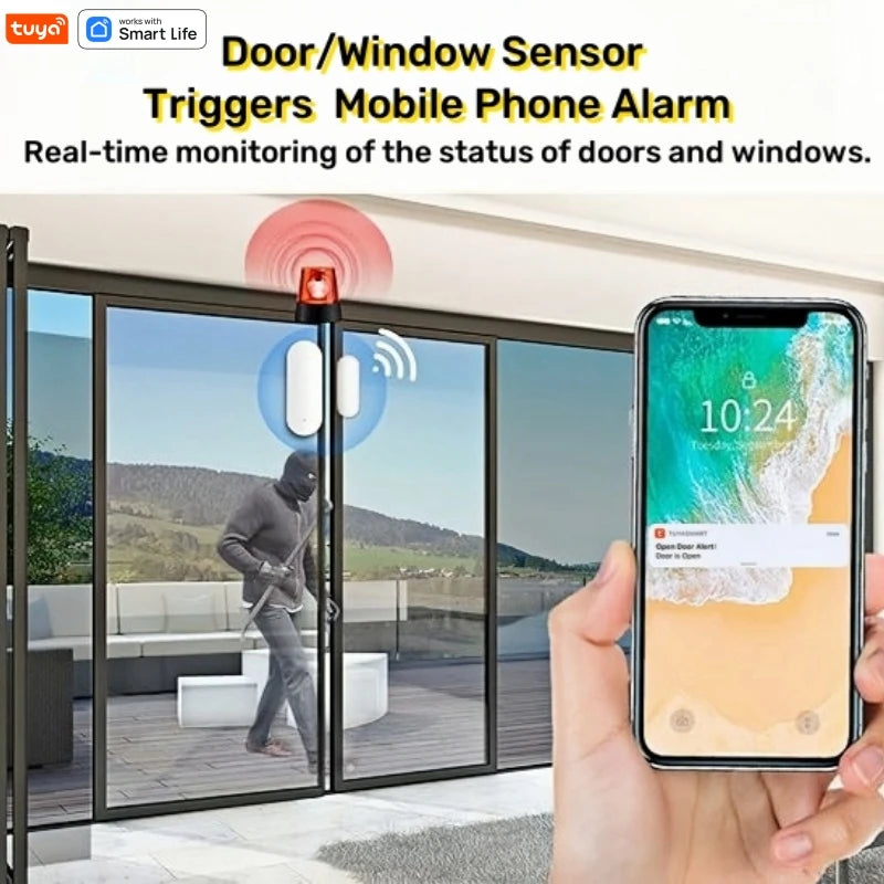 Smart Door and Window Sensor, 2.4G Wifi Door Sensor, Tuya/Smart Life Contact Sensors for Home Security & Smart Home Automation