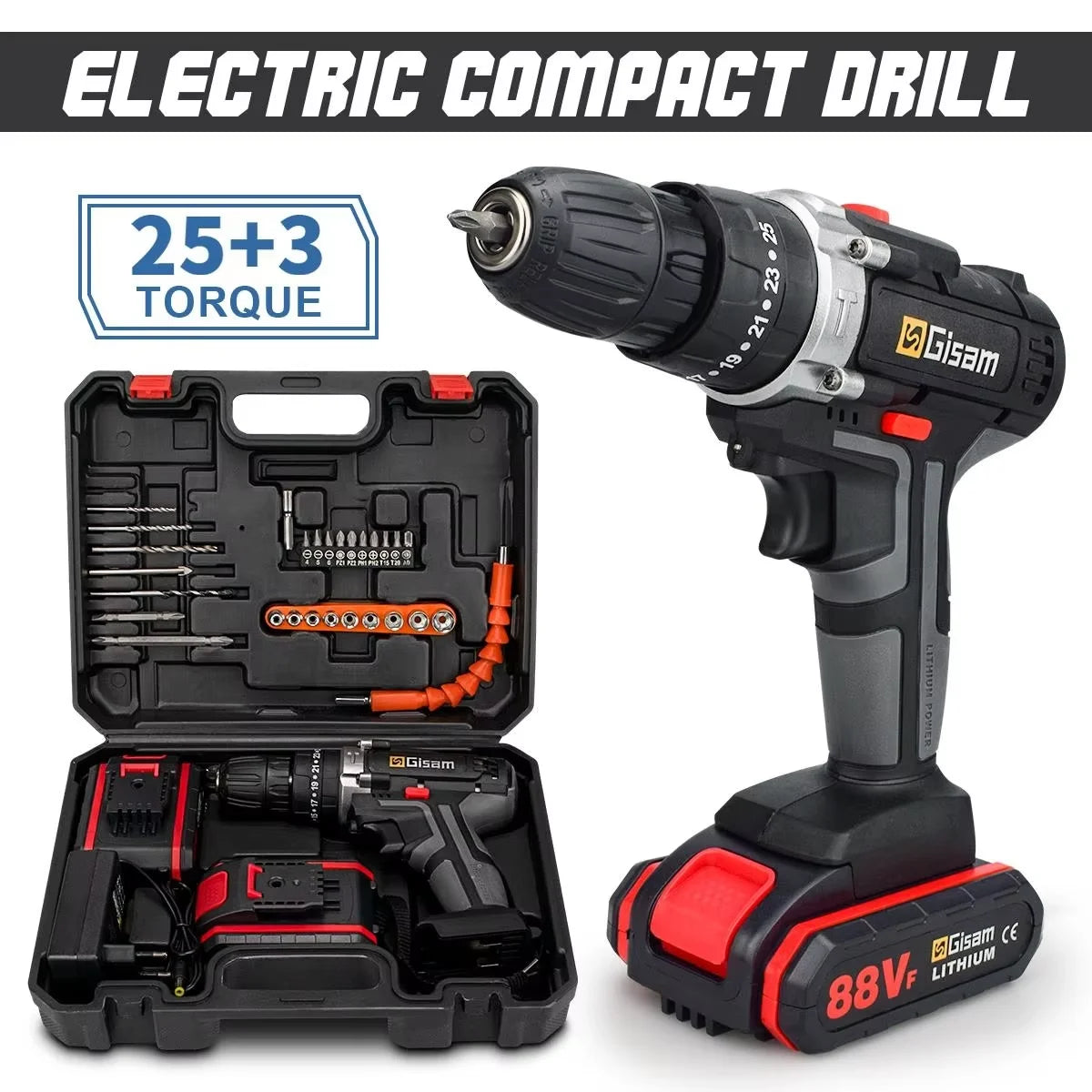28+3 Torque Cordless Screwdriver Drill 3 in 1 Mini Electric Impact Drill Screwdriver Woodworking DIY Power Tool Lithium Battery