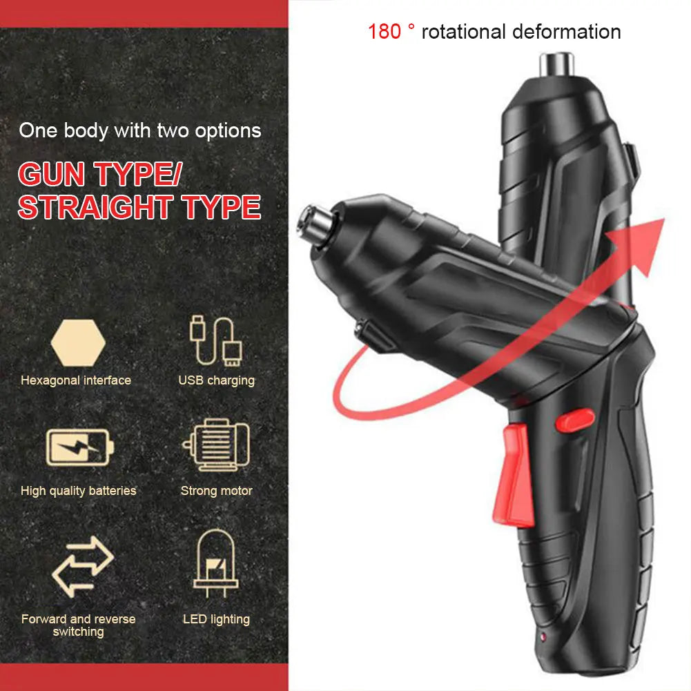 Compact 3.6V Cordless Electric Screwdriver Set with LED Light and Rotating Handle for Home Use and Easy Storage