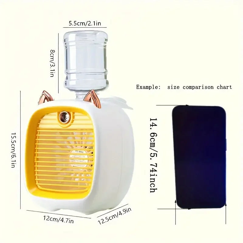 3-Speed USB Mini Fan with Rechargeable Battery, Adjustable Mist, Quiet Cooling, Portable Desk Fan, Personal Air Cooler, Humidifi
