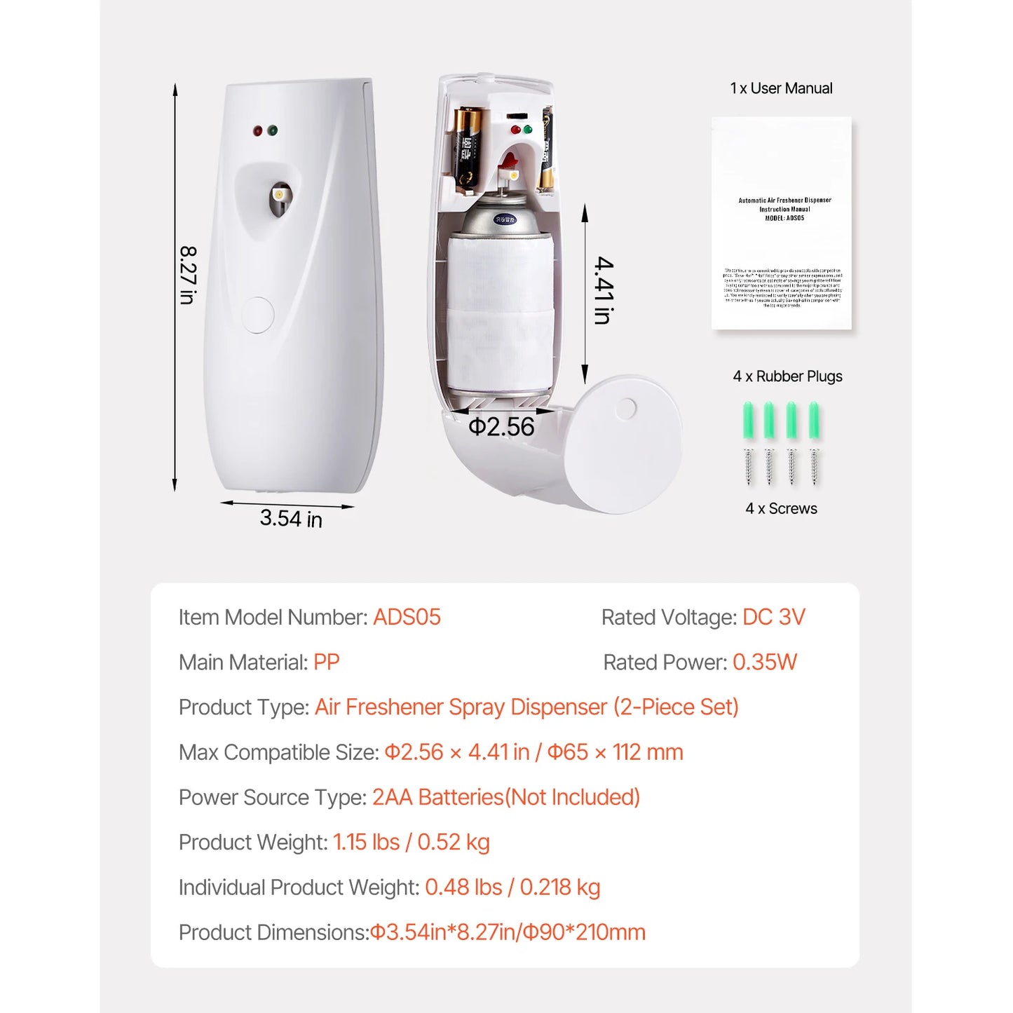 Automatic Air Freshener Spray Dispenser 2/4-Pack Wall Mounted or Freestanding Air Freshener for Home Bathroom Office Hotel