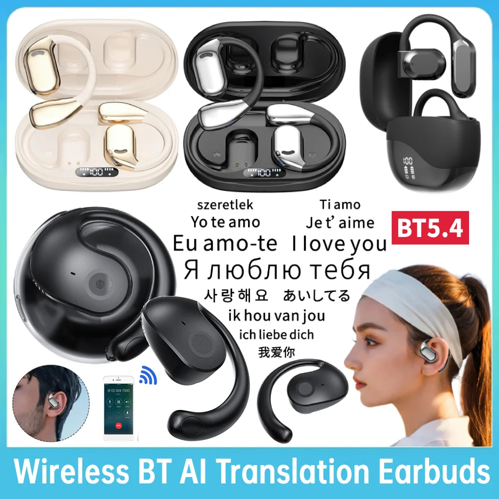 Online Language Translator Earbuds Real Time AI Smart Voice Chatgpt Translation Earbuds BT Touch Control Translator Device 