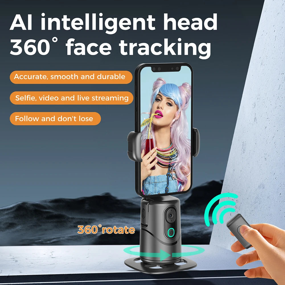 360° Rotation Auto Tracking Phone Holder Follow-Up Gimbal Stabilizer No App Gesture Control Built-In Fill Light for Tiktok Vlog