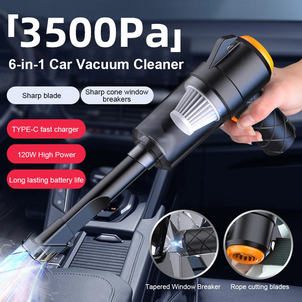 6 in 1 Blowing Suction Car Cleaner Type-C Rechargeable High Power Vacuum Cleaner Multifunctional for Car Home Keyboard Cleaning