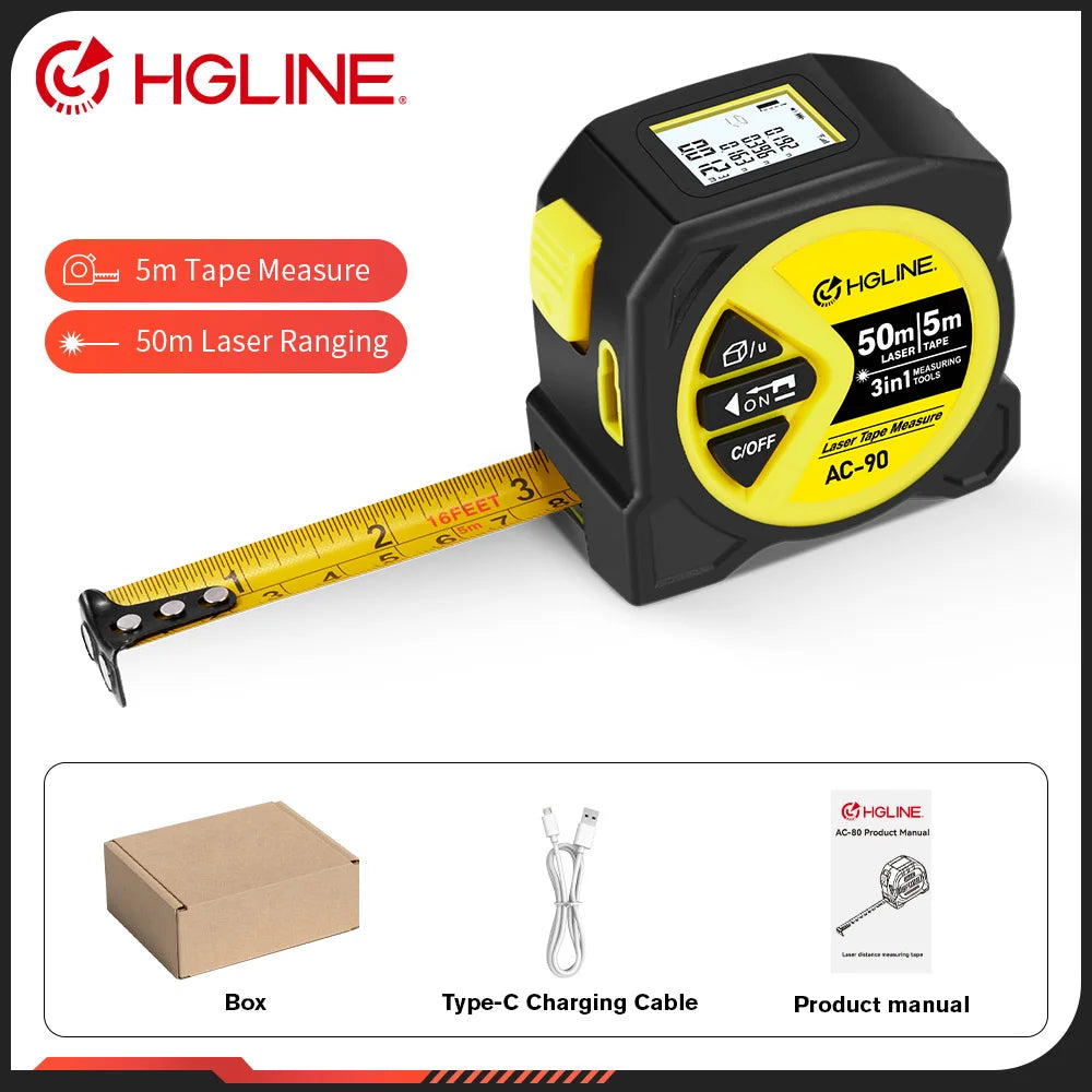 50M/60M Laser Tape Measure 5M Tape Measure Ruler LCD Power Display Electronic Ruler Laser Rangefinder Measure Powertool