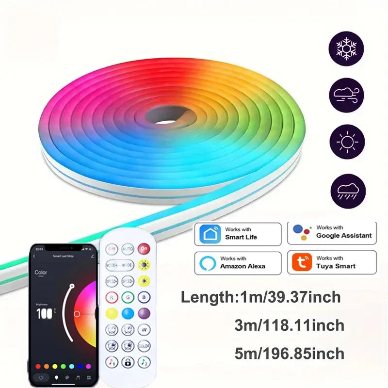 USB RGB Neon LED Strip 1M 2M 3M 5M Wifi 5V RGB Strip Work with Tuya App/Smart Life/Alexa for Game Home Neon Decor Lighting Spe