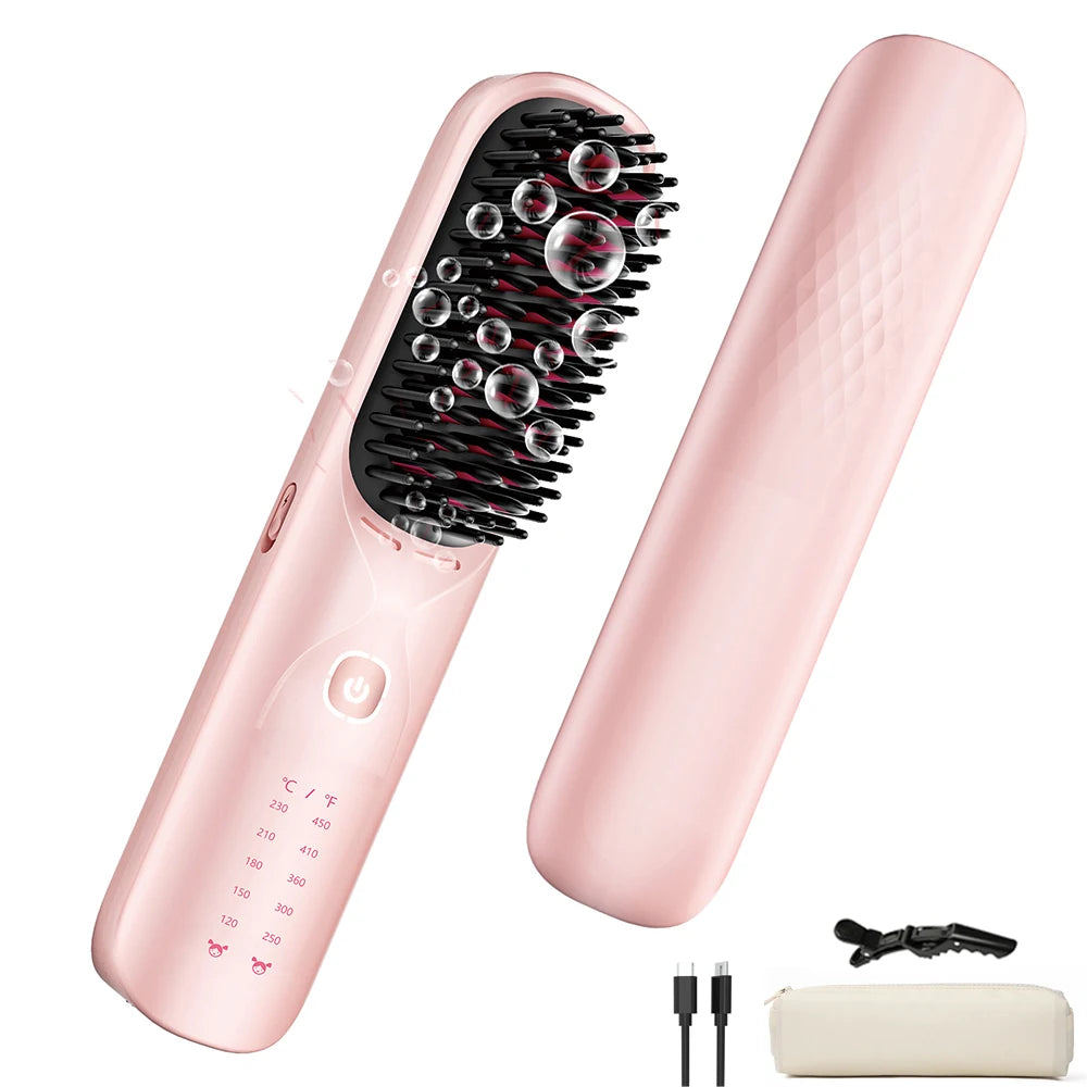 Cordless Hair Straightener Brush 450°F Adjustable Temp 30S Fast Heating 10000Mah Wireless Straightening Comb for Adult Kids