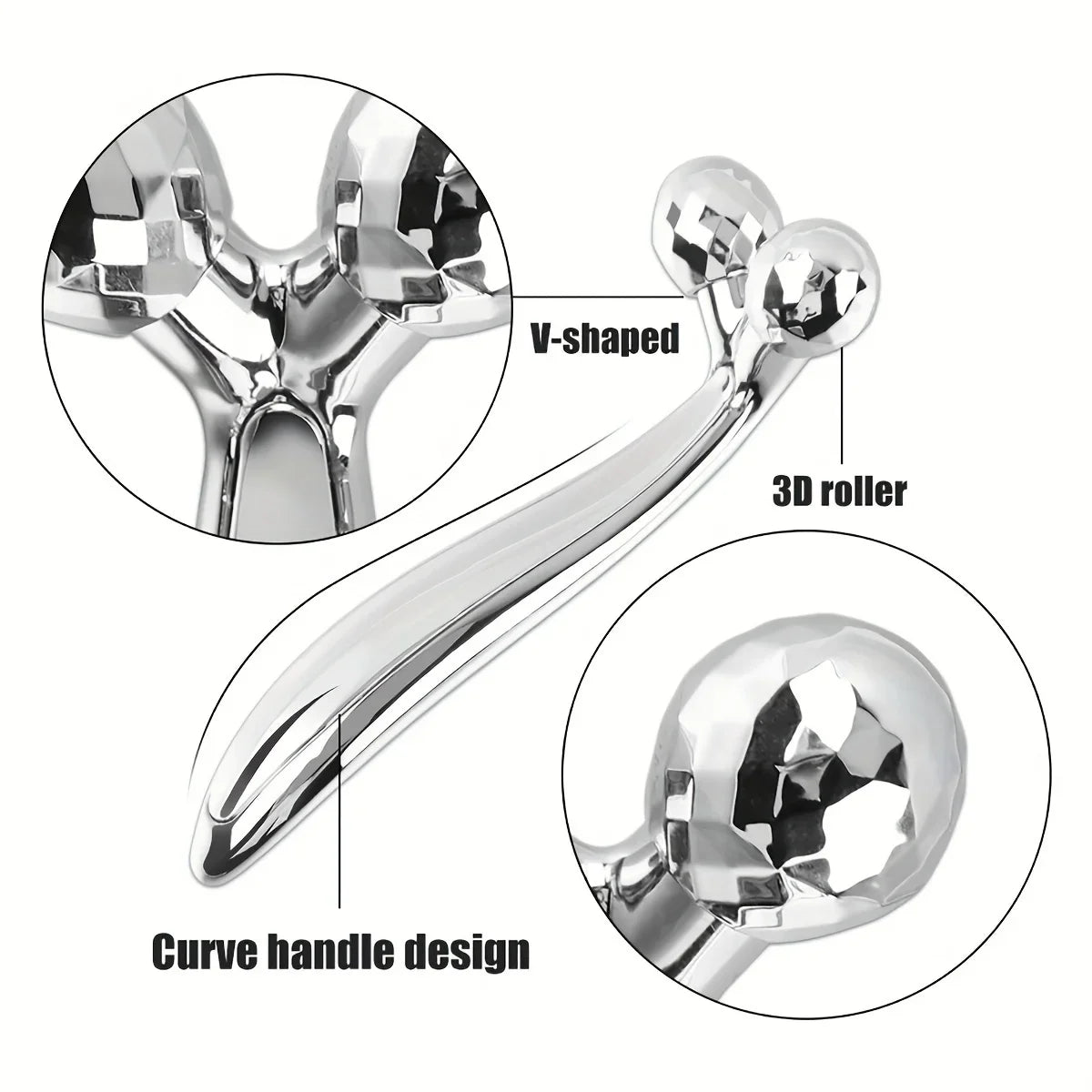 Stainless Steel Gua Sha Facial Tool 3D Roller Massager Eye Massager Facial Beauty Instrument for Dark Circles Eye Bags Muscle