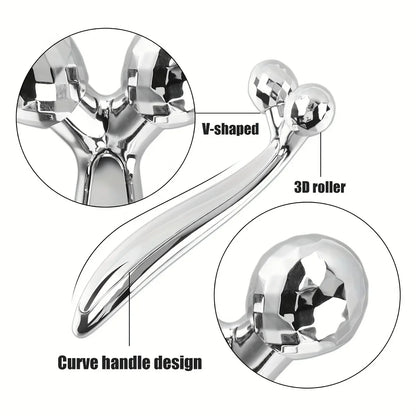 Stainless Steel Gua Sha Facial Tool 3D Roller Massager Eye Massager Facial Beauty Instrument for Dark Circles Eye Bags Muscle
