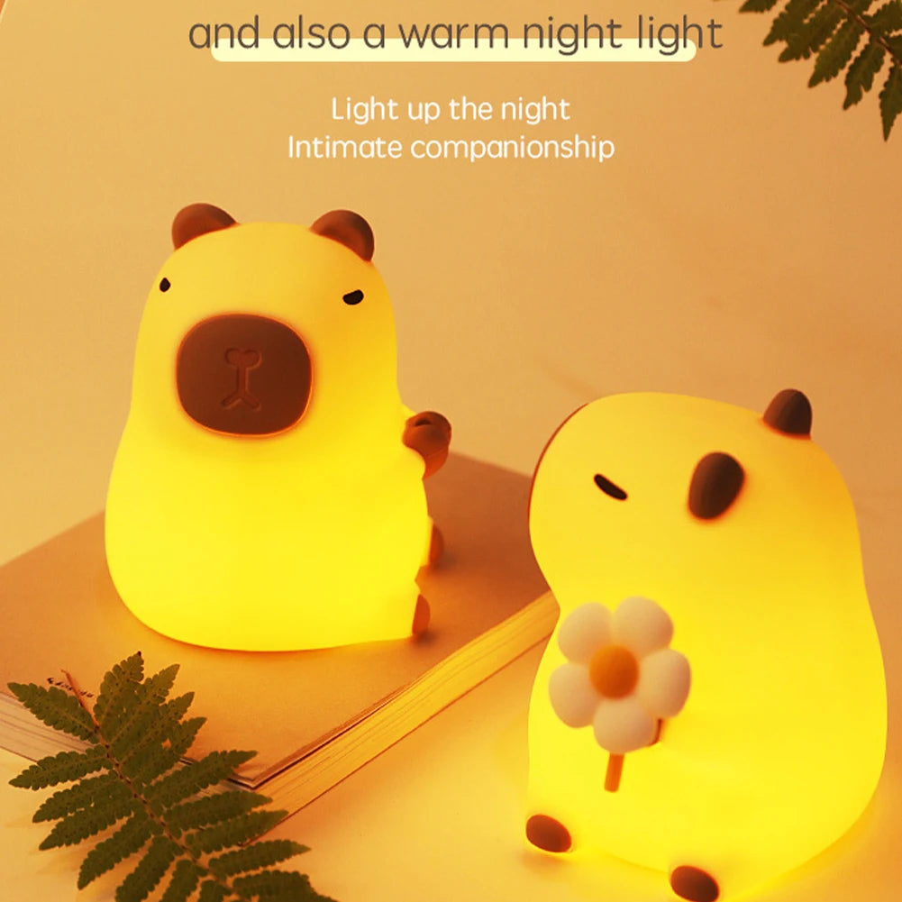 Capybapy Night Light, Animal Silicone Lamp, Pat Control Light, Touch Lamp, USB Charging, Bedside Lamp, for Kid Lovely Gifts