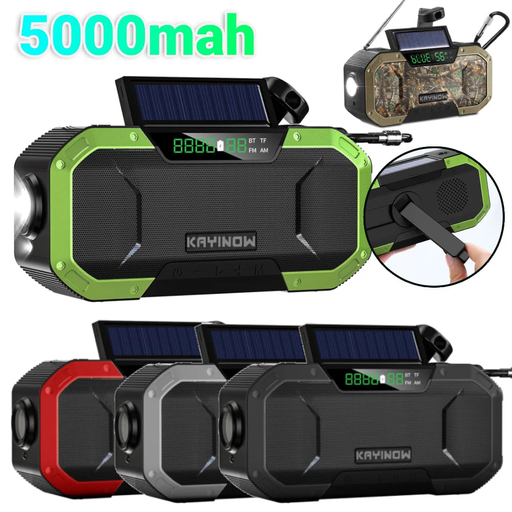 Solar Hand Crank Radio 5000Mah Power Bank Emergency Radio Bluetooth-Compatible SOS Alarm Super-Bright Flashlight for Outdoor