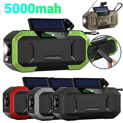 Solar Hand Crank Radio 5000Mah Power Bank Emergency Radio Bluetooth-Compatible SOS Alarm Super-Bright Flashlight for Outdoor