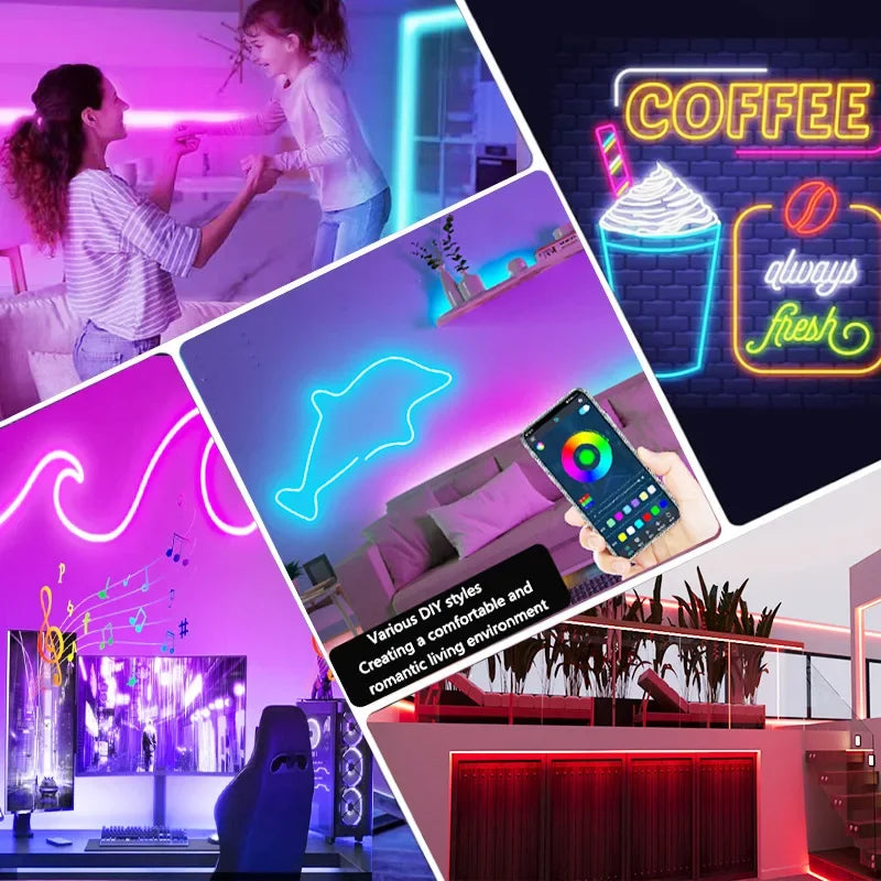 USB RGB Neon LED Strip 1M 2M 3M 5M Wifi 5V RGB Strip Work with Tuya App/Smart Life/Alexa for Game Home Neon Decor Lighting Spe