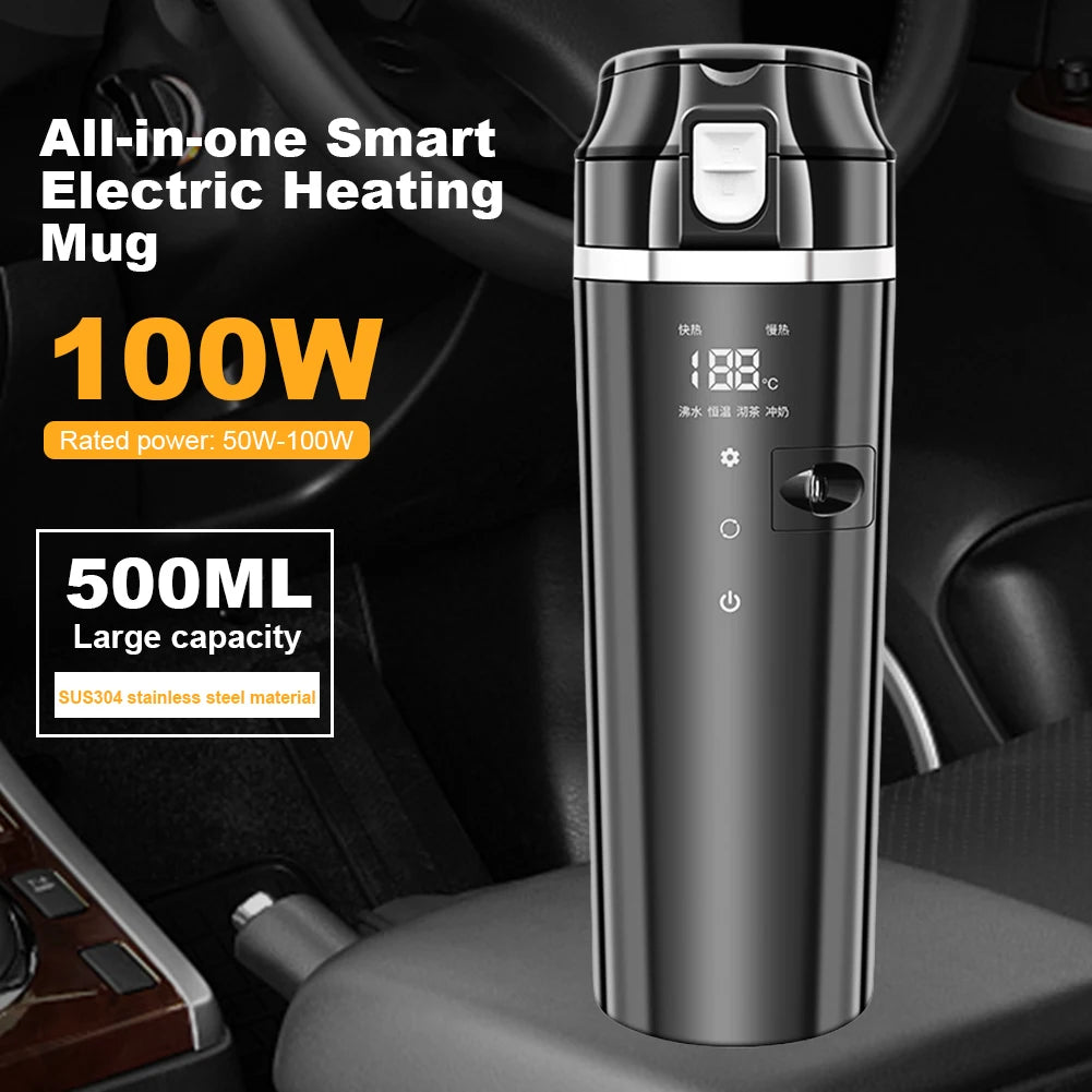 12V/24V Car Heated Smart Mug Smart Temperature Control Car Heating Cup Digital LCD Display Water Warmer Bottle 500ML Thermos Cup
