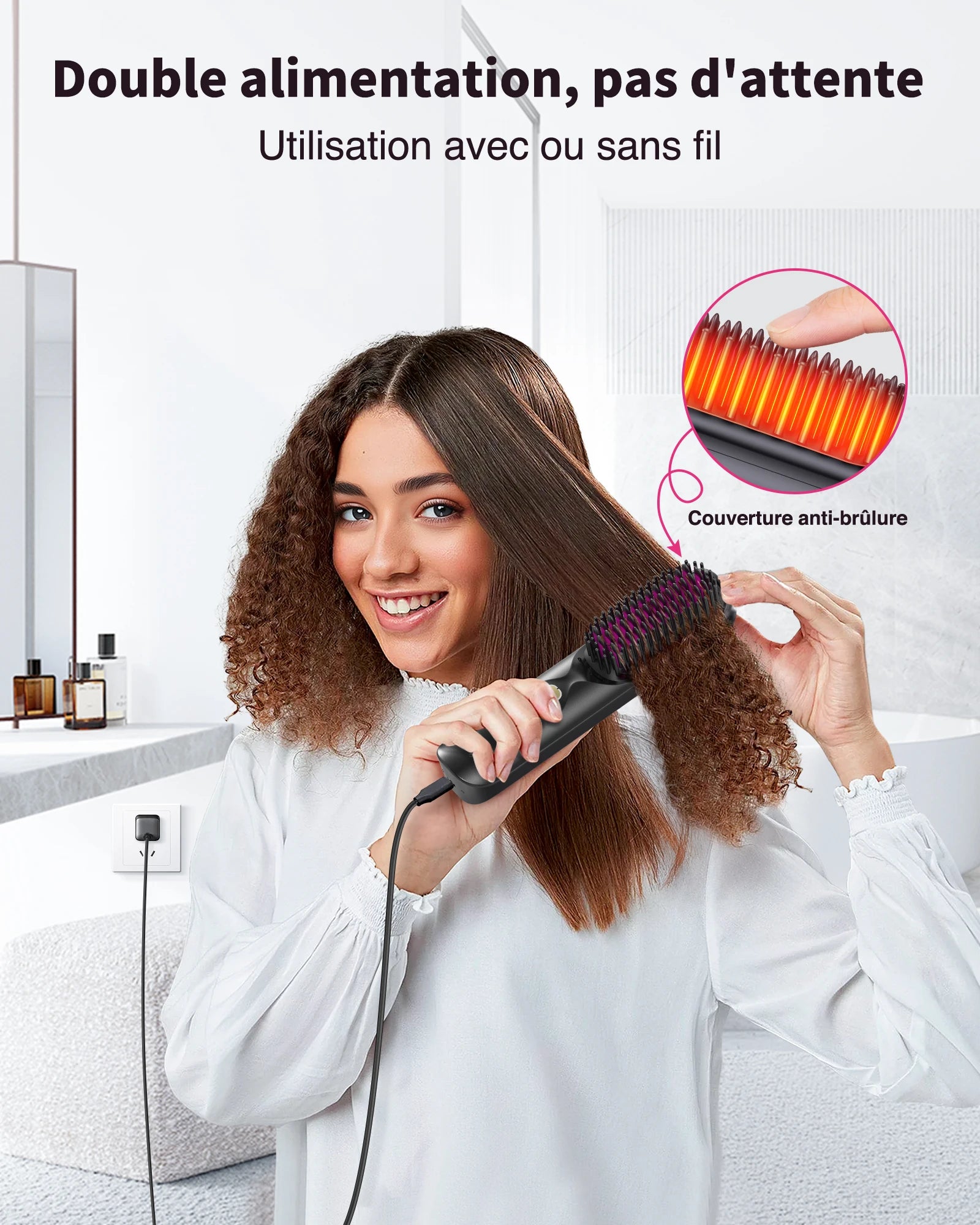 Cordless Hair Straightener Brush 450°F Adjustable Temp 30S Fast Heating 10000Mah Wireless Straightening Comb for Adult Kids