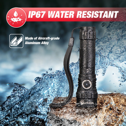 UF3 Tactical Flashlight 1200 Lumen USB Rechargeable Powerful Police Flashlight with Holster for Home Emergency Camping