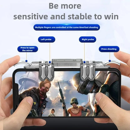 6 Fingers Cell Phone Gamepad Joystick Controller Z06 for PUBG Aim Shooting ABS Key Button Game Trigger for IOS Android Universal