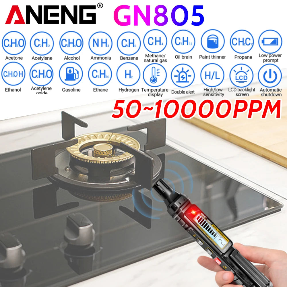 GN805 Combustible Gas Detector Sound Alarm Natural Gas Leakage Detector 50~10000PPM Methane Flammable Alcohol Gas Analyzer