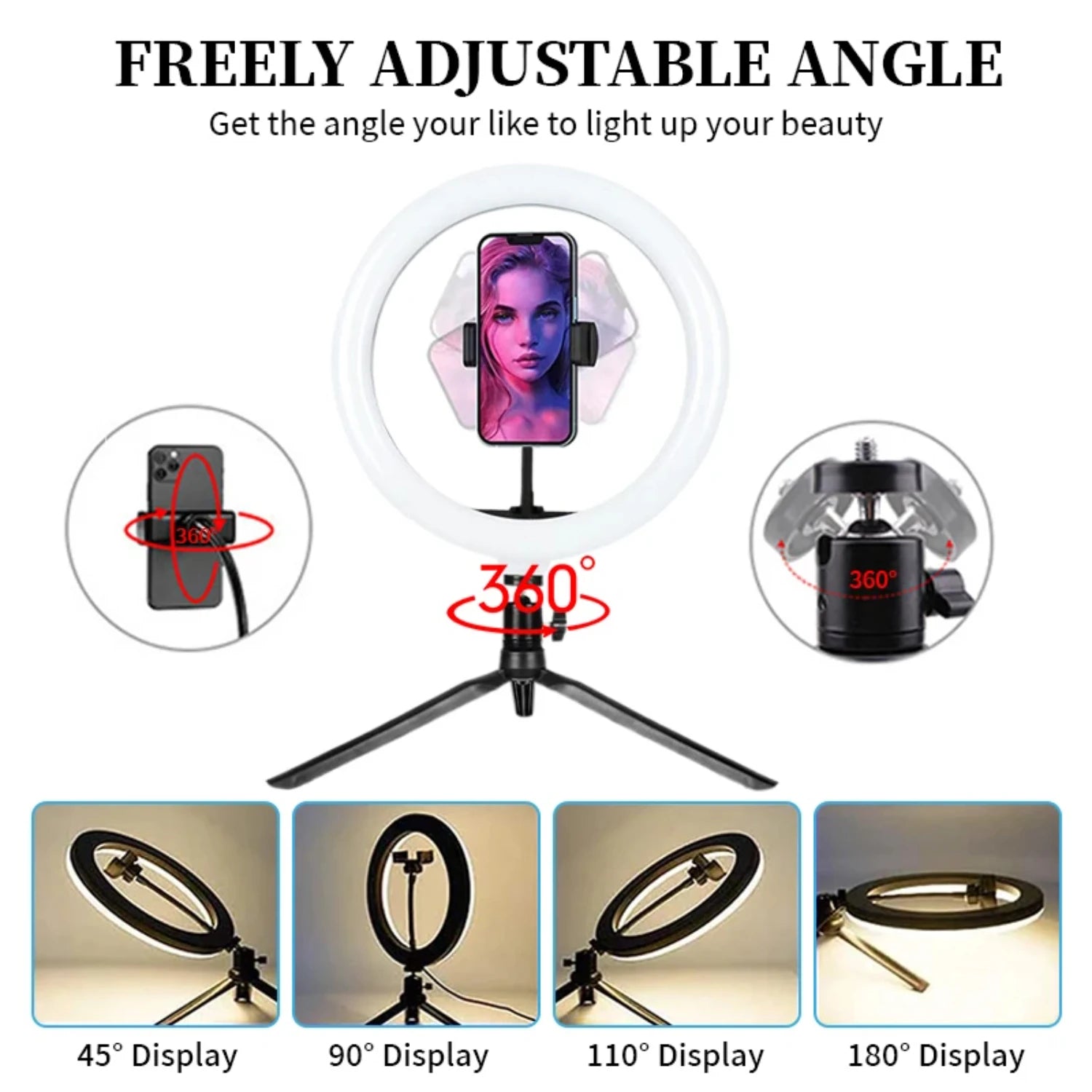 10 Inch Ring Light with Tripod and Phone Holder Adjustable Suitable Videos Photography Selfies Makeup Live Streaming