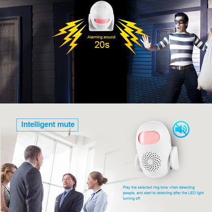 Wireless Burglar Alarm PIR Motion Detector with 100Db Alarm Sound PIR Motion Sensor LED, Infrared Welcome Alarm Detector