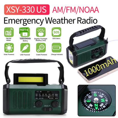 AM/FM/NOAA Weather Pocket Flashlight Radio SOS LED Emergency Radio Solar Hand Crank Powered Wind up Phone Charger Bank