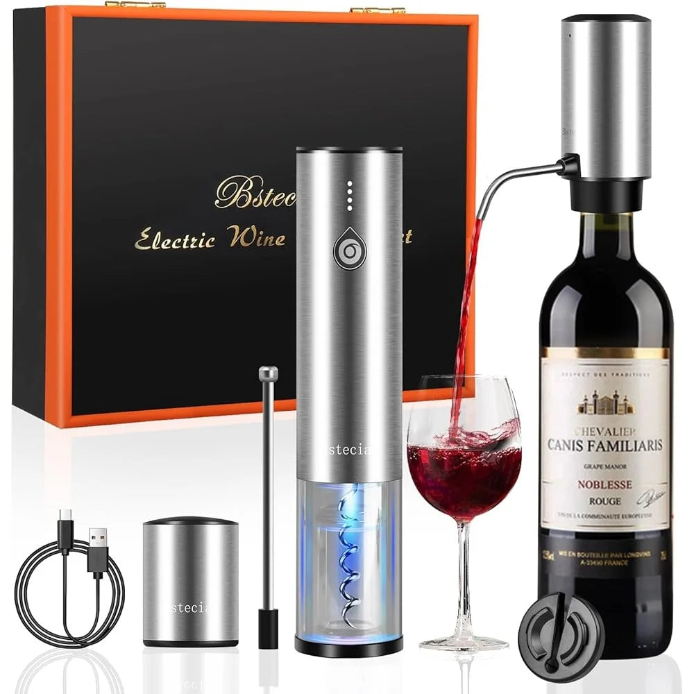 Electric Wine Opener Set Wooden Gift Box 2-In-1 Decanter Aerator Dispenser Vacuum Stopper Corkscrew Kitchen Accessories