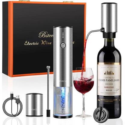 Electric Wine Opener Set Wooden Gift Box 2-In-1 Decanter Aerator Dispenser Vacuum Stopper Corkscrew Kitchen Accessories