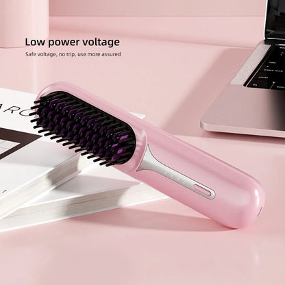 Wet Dry Hair Straightener Portable Hair Comb Cordless Hair Straightener Brush with Fast Heating Negative Ions for Fluffy Curly