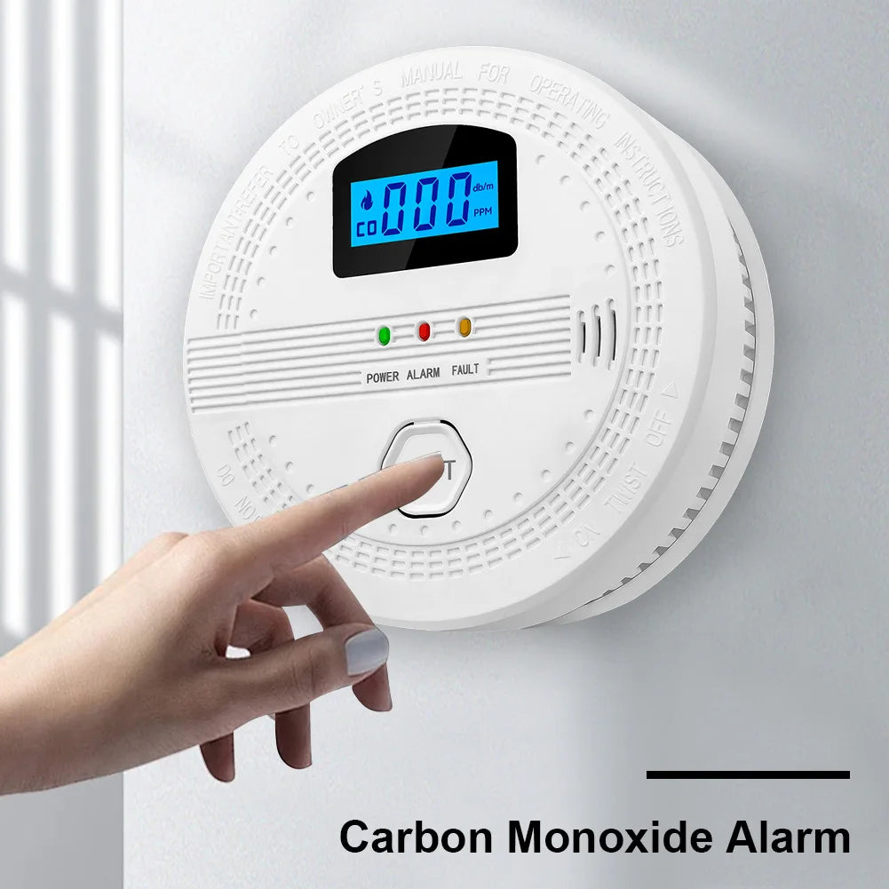 2-In-1 CO and Smoke Detector LCD Digital Display CO Gas Monitor Alarm Sound Warning & LED Indicator CO Sensor for Home Warehouse